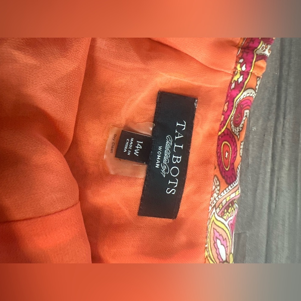 Talbots 100% Silk Paisley‎ A-Line Skirt Orange Pink Yellow Size 14W - Picture 7 of 14
